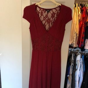 Long pants style Romper with open lace back RED